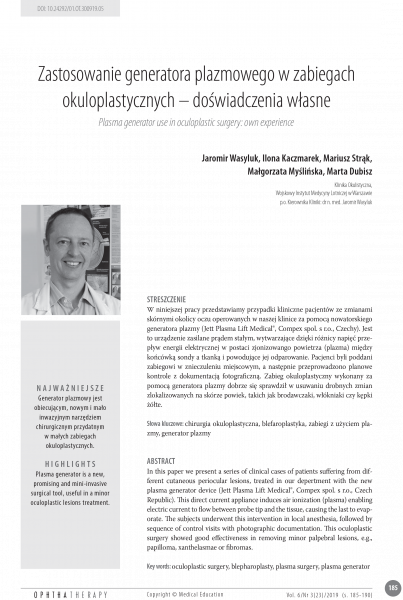 Jaromir Wasyluk - Plasma generator use in oculoplastic surgery: own experience OPT_3-2019_Zastosowanie generatora_w-1.png